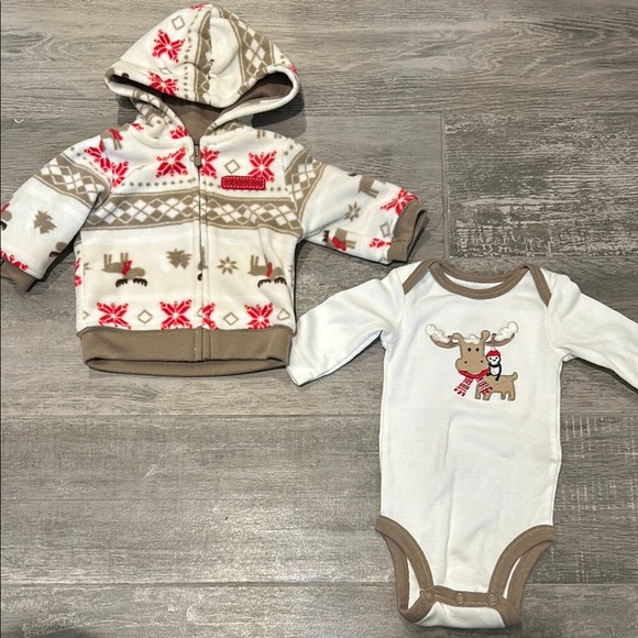 Carter’s Newborn Winter Moose Bodysuit & Fleece Zip-Up - Picture 1 of 5